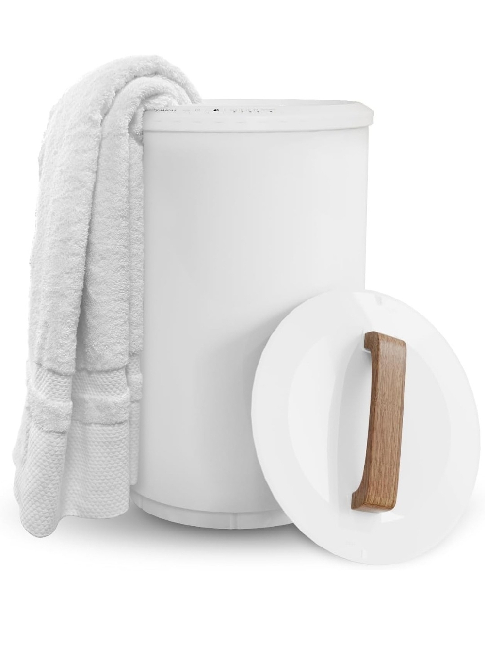 White Bathroom Storage Canister with Wood HandleSAMEAT Large Heated Towel Warmer